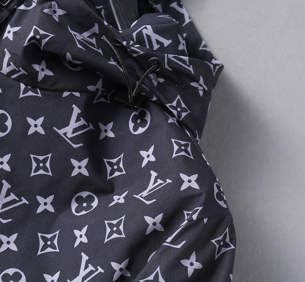 LOUIS VUITTON LV HOODED JACKET NAVY BLUE MONOGRAM AND BLACK 239169