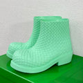 BOTTEGA VENETA FIREMAN BOOTS IN GREEN MINT RUBBER WITH ICONIC INTRECCIO MOTIF