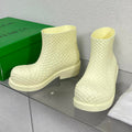 BOTTEGA VENETA FIREMAN BOOTS IN BEIGE CREAM RUBBER WITH ICONIC INTRECCIO MOTIF