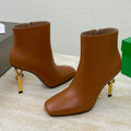 BOTTEGA VENETA KNOT ANKLE BOOT IN BRONZE BROWN CALFSKIN WITH GOLD METAL HEEL 9 CM