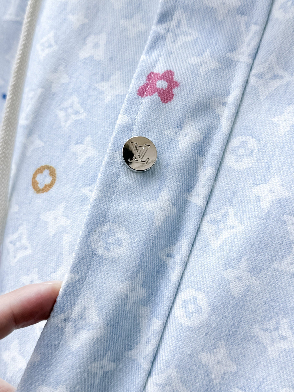 LOUIS VUITTON LV HOODED JACKET IN PASTEL LIGHT BLUE MONOGRAM CRAGGY DENIM 239120