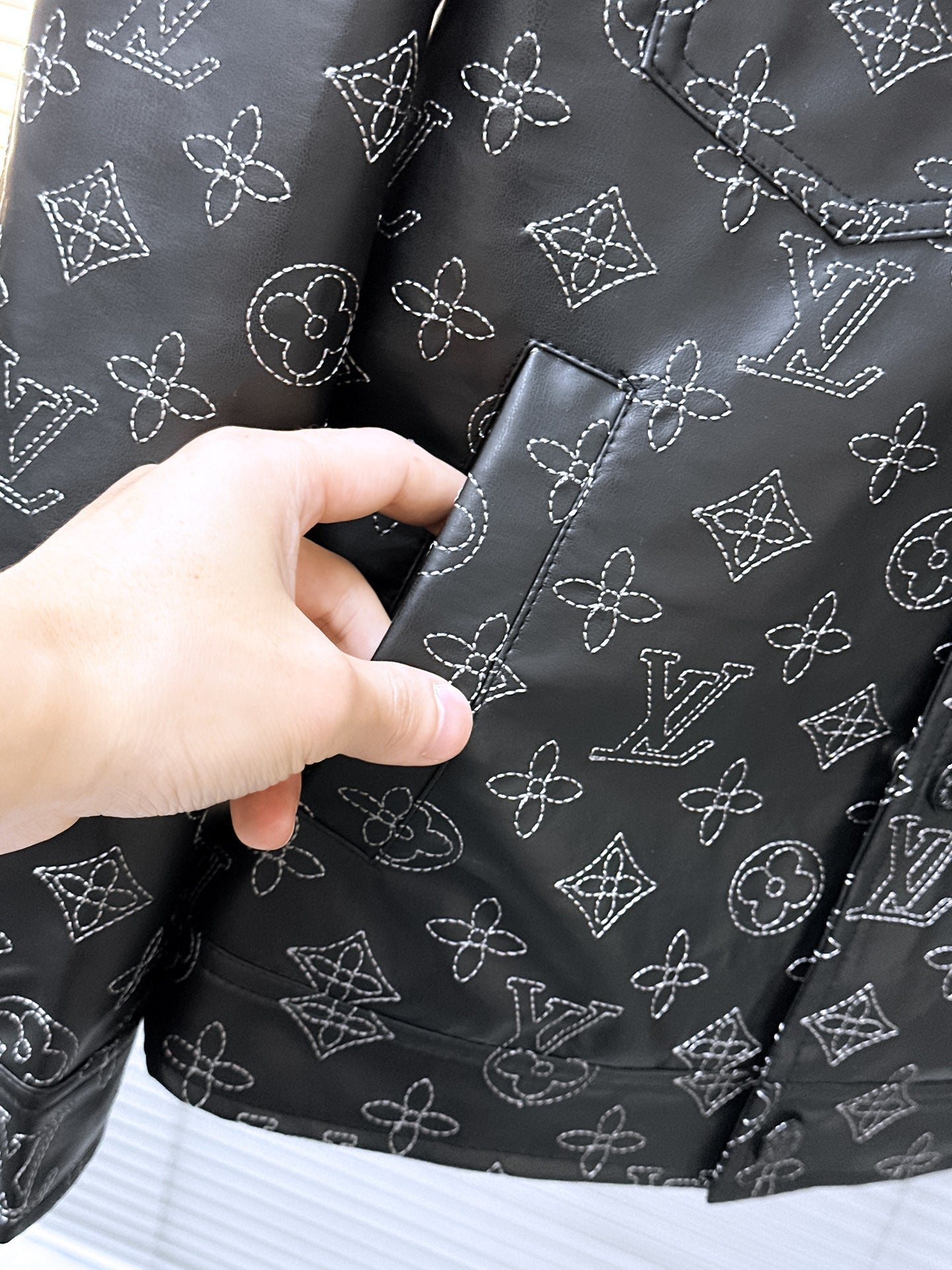 LOUIS VUITTON LV SHIRT JACKET IN BLACK MONOGRAM EMBROIDERED CALFSKIN 239119