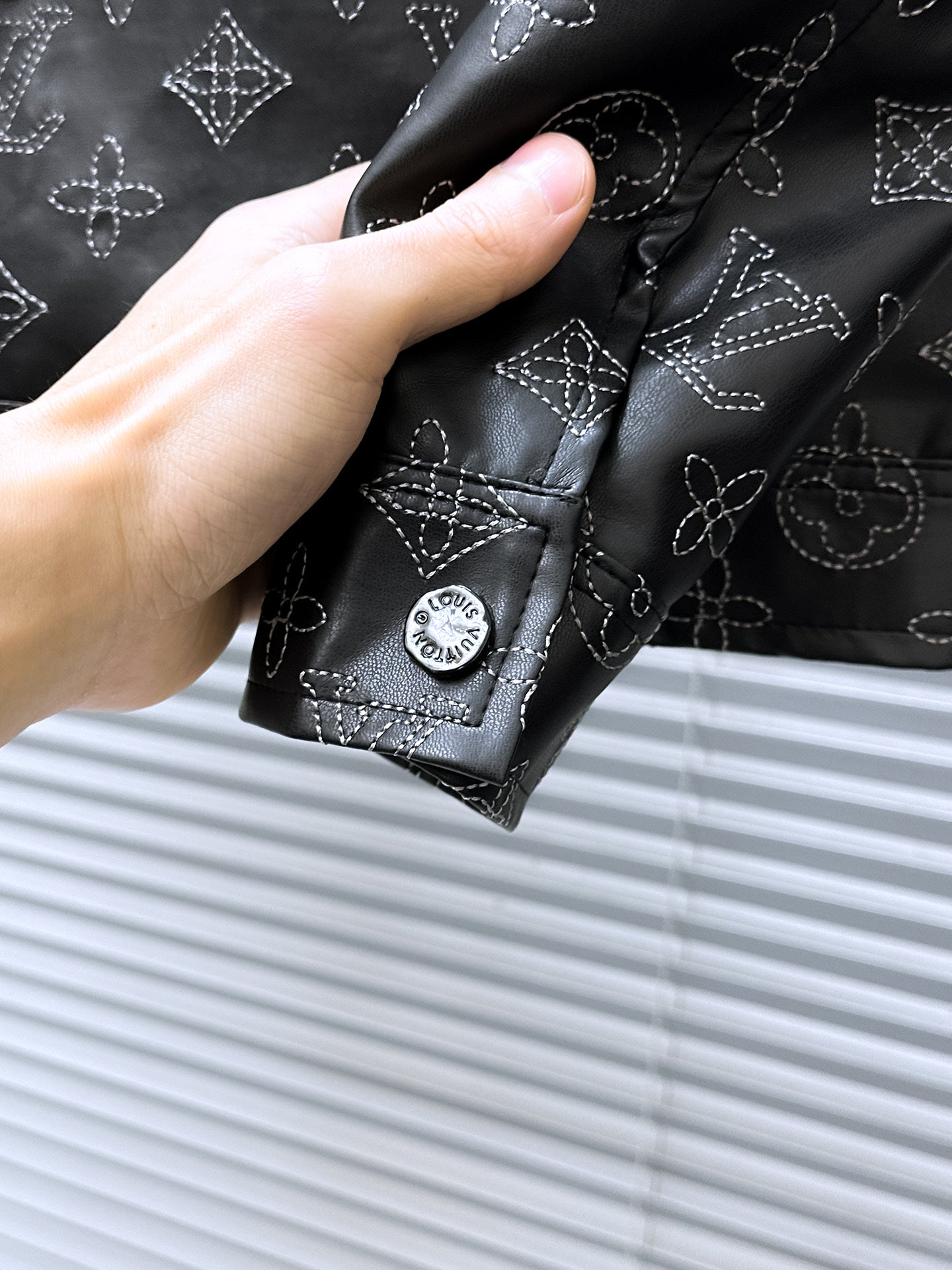 LOUIS VUITTON LV SHIRT JACKET IN BLACK MONOGRAM EMBROIDERED CALFSKIN 239119