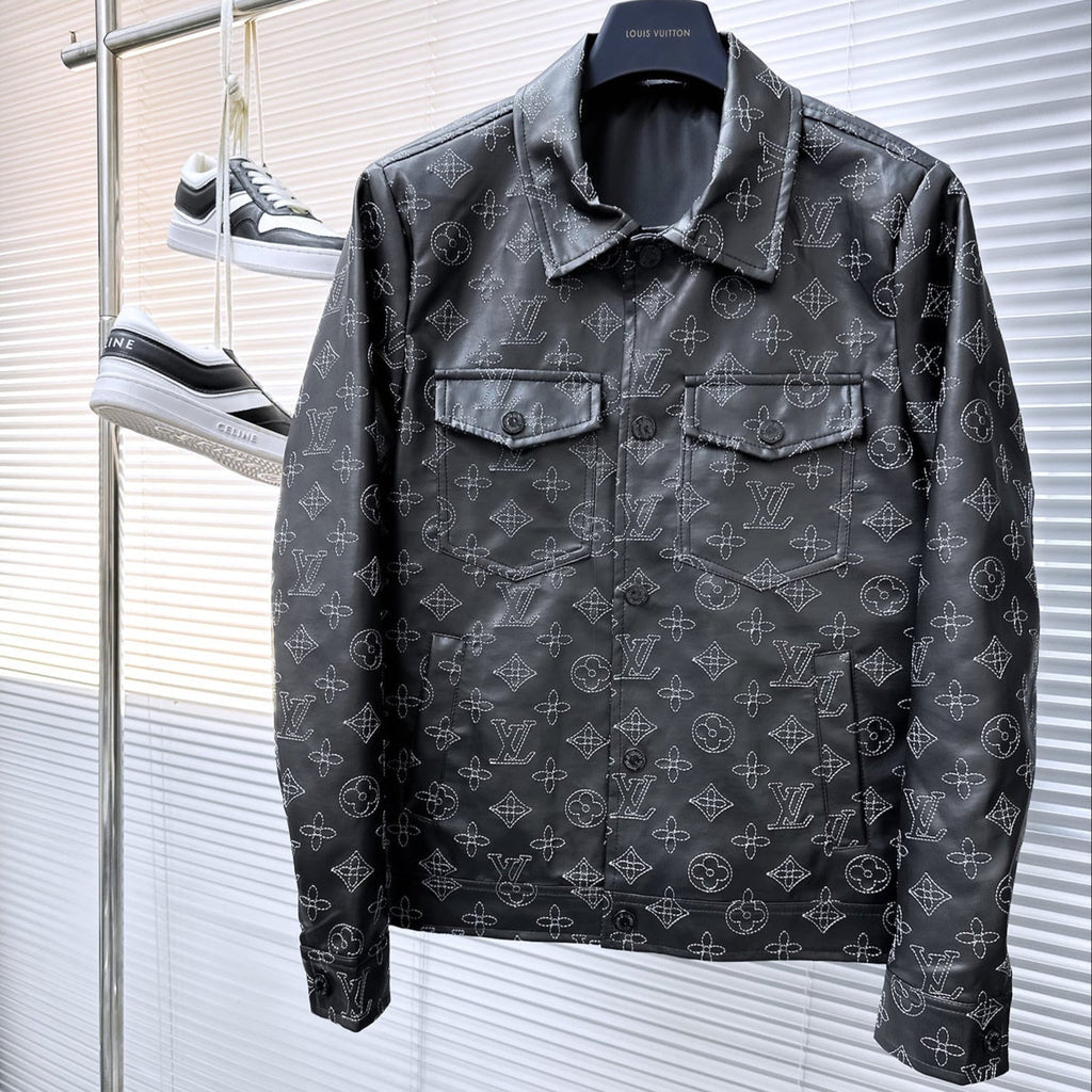 LOUIS VUITTON LV SHIRT JACKET IN BLACK MONOGRAM EMBROIDERED CALFSKIN 239119