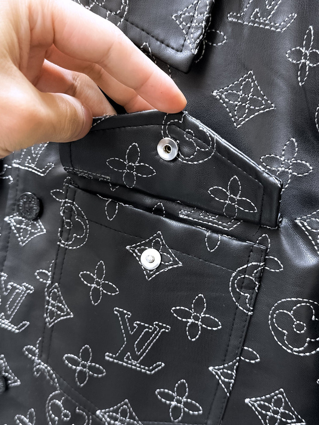 LOUIS VUITTON LV SHIRT JACKET IN BLACK MONOGRAM EMBROIDERED CALFSKIN 239119