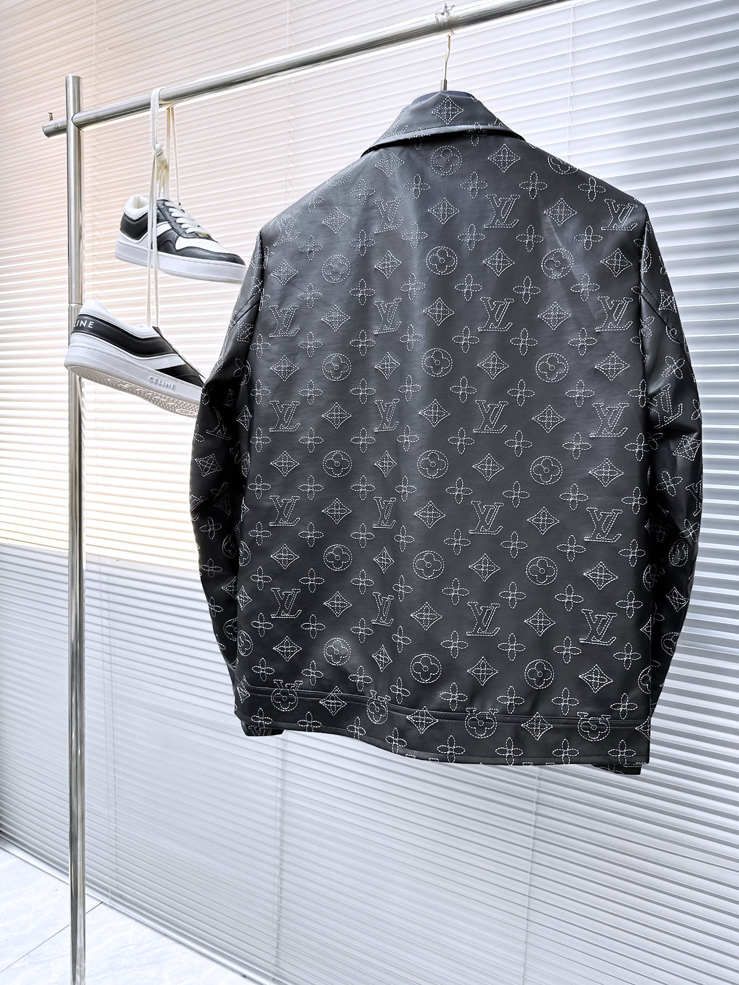LOUIS VUITTON LV SHIRT JACKET IN BLACK MONOGRAM EMBROIDERED CALFSKIN 239119