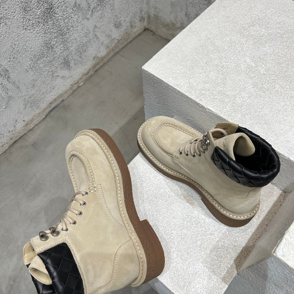 BOTTEGA VENETA HADDOCK LACE-UP ANKLE BOOT IN KHAKI BROWN SUEDE