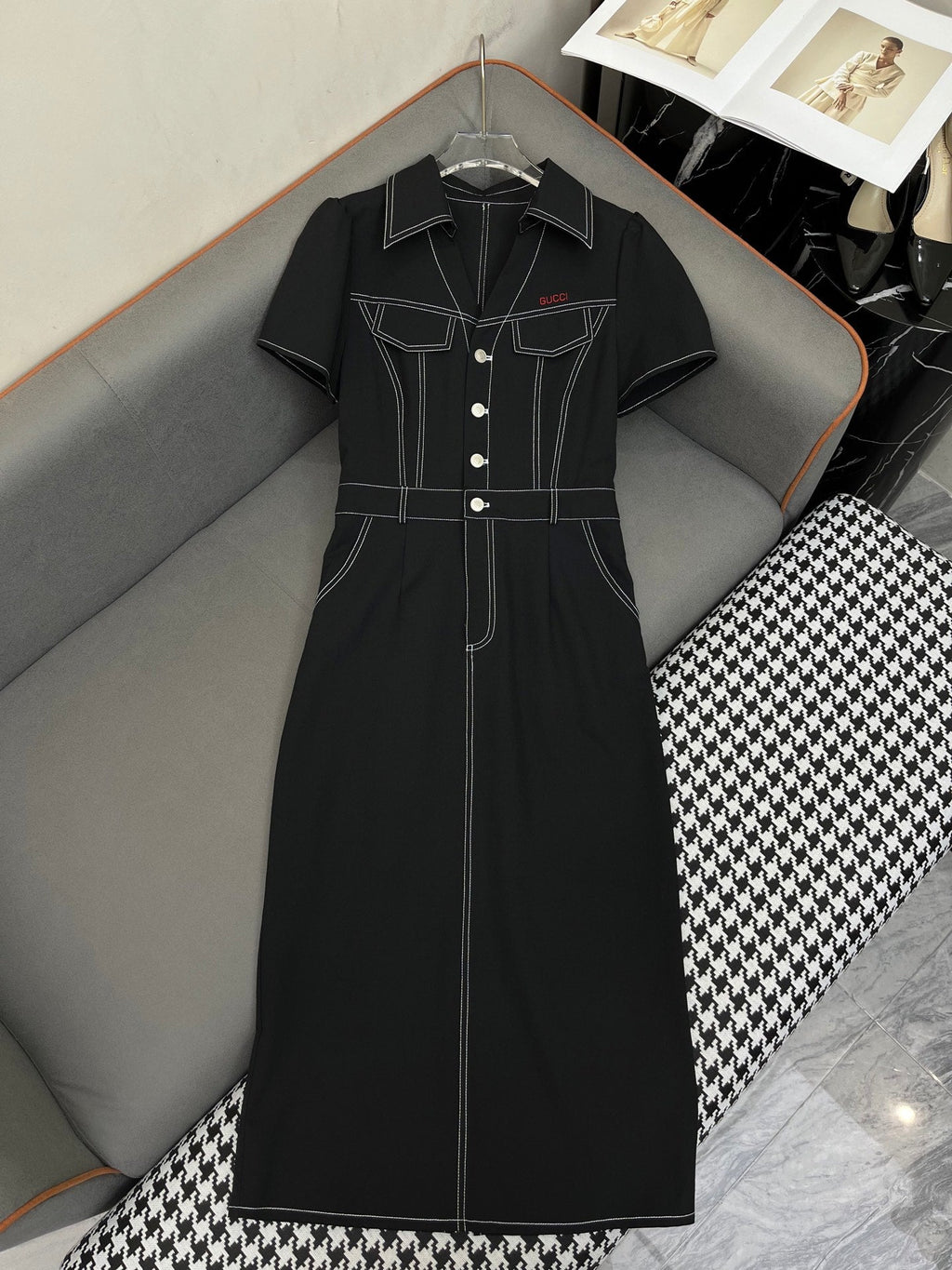 GUCCI LONG SHIRT DRESS IN PAPER DENIM