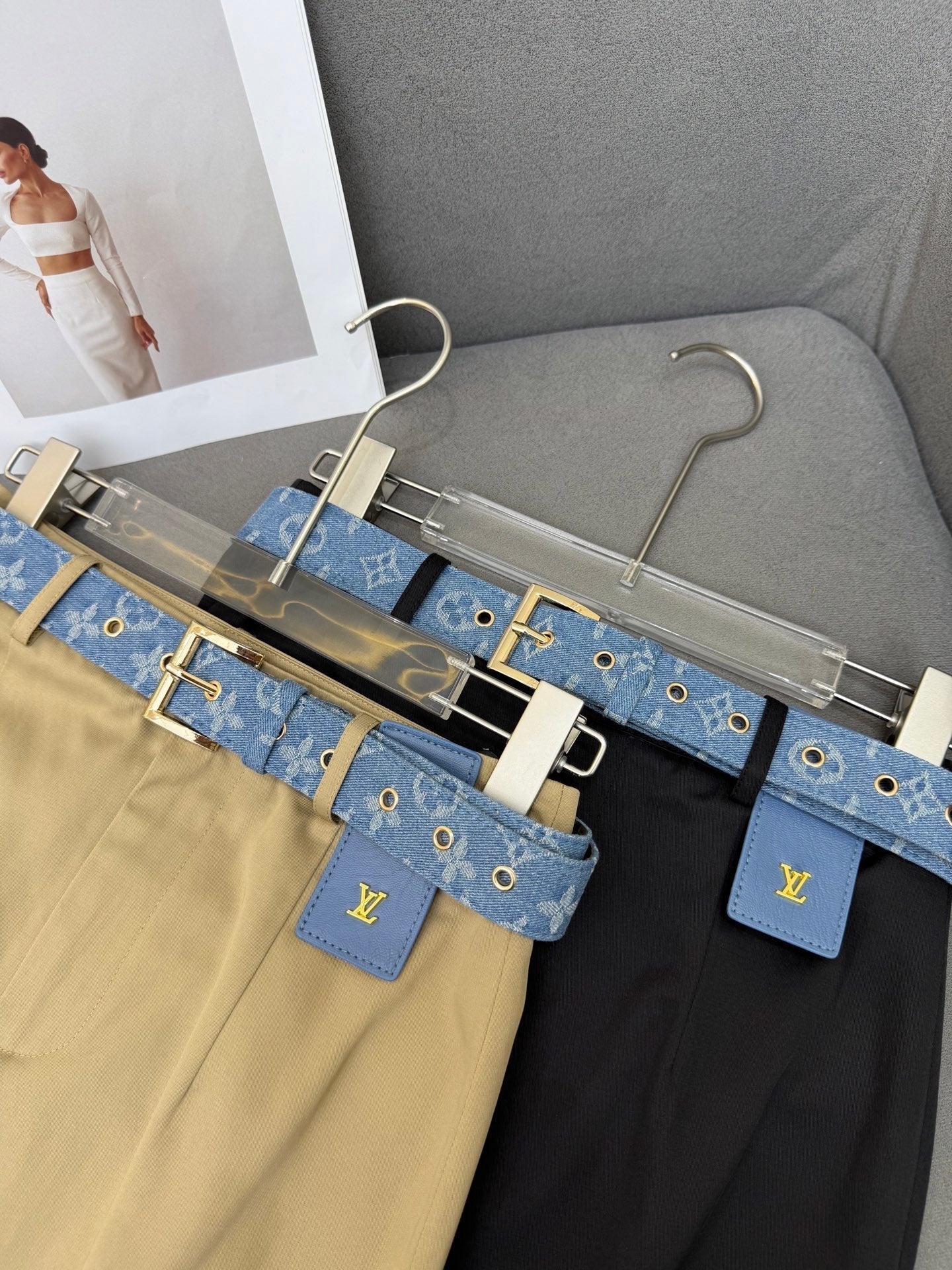 LOUIS VUITTON FRONT-SLIT SKIRT WITH LOGO BELT