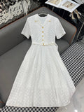 LOUIS VUITTON WHITE SHORT-SLEEVE BELTED BLAZER DRESS