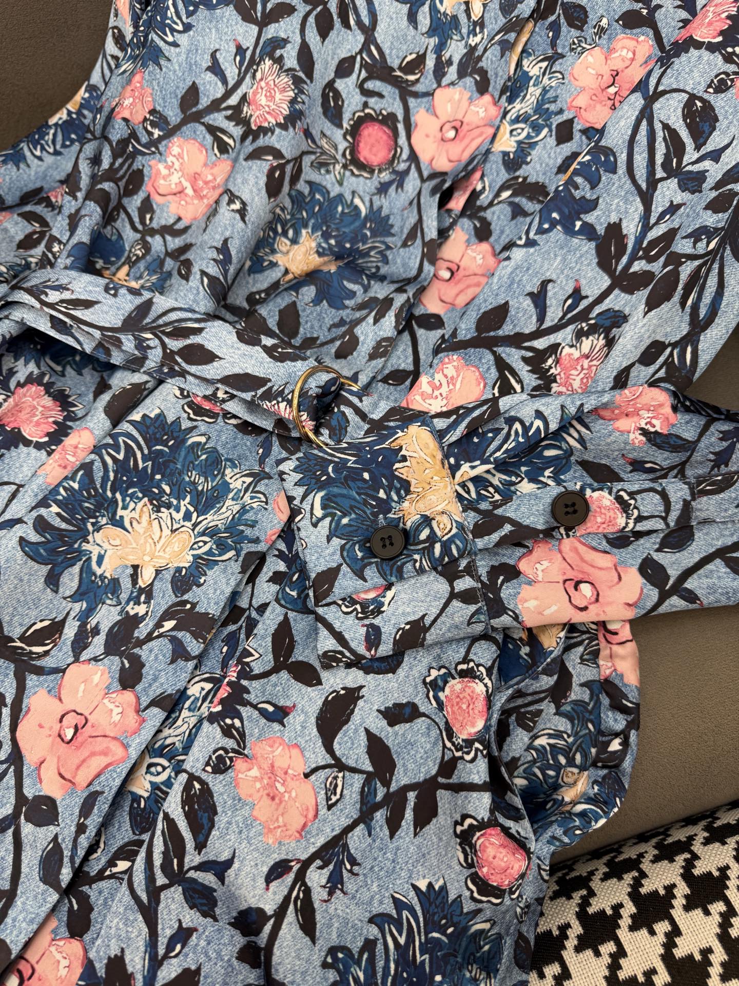 LOUIS VUITTON LV LONG-SLEEVE FLORAL PRINT SHIRT DRESS IN BLUE