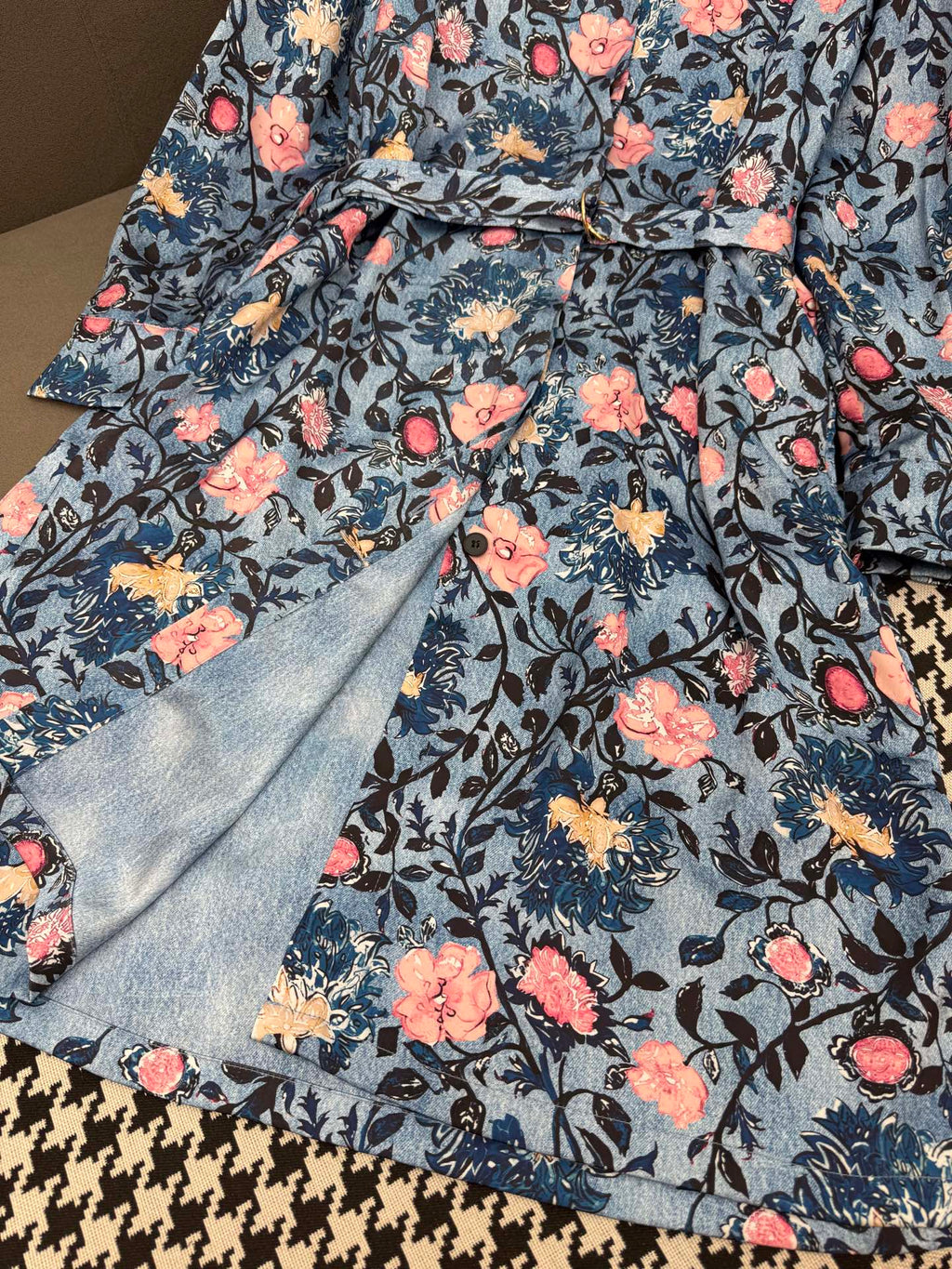 LOUIS VUITTON LV LONG-SLEEVE FLORAL PRINT SHIRT DRESS IN BLUE