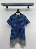 GUCCI Blue Monogram Crystal Embellished Mini Dress