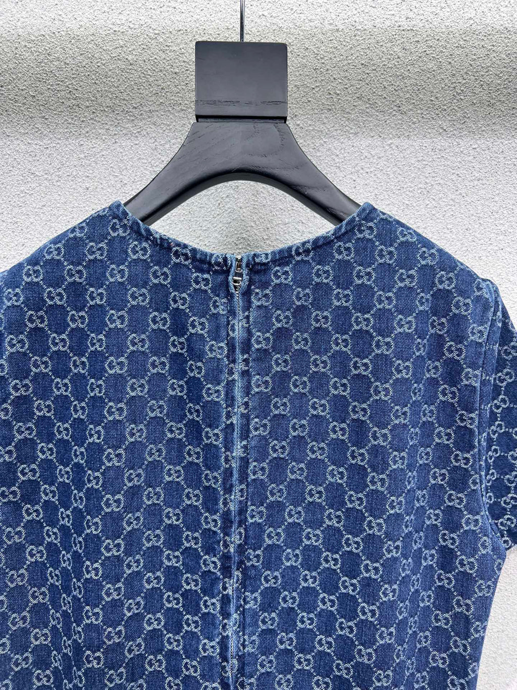 GUCCI Blue Monogram Crystal Embellished Mini Dress
