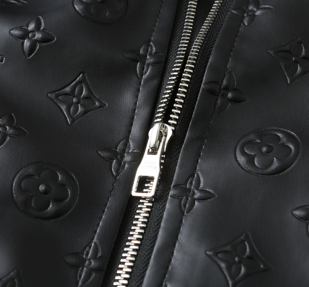 LOUIS VUITTON LV HOODED JACKET IN BLACK EMBOSSED CALFSKIN AND COTTON 239057