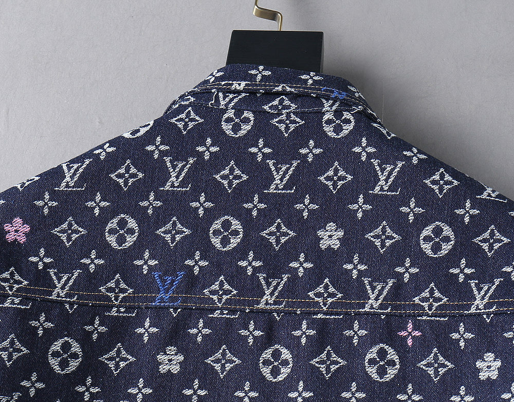 LOUIS VUITTON LV NAVY BLUE MONOGRAM DENIM SHIRT JACKET 239049
