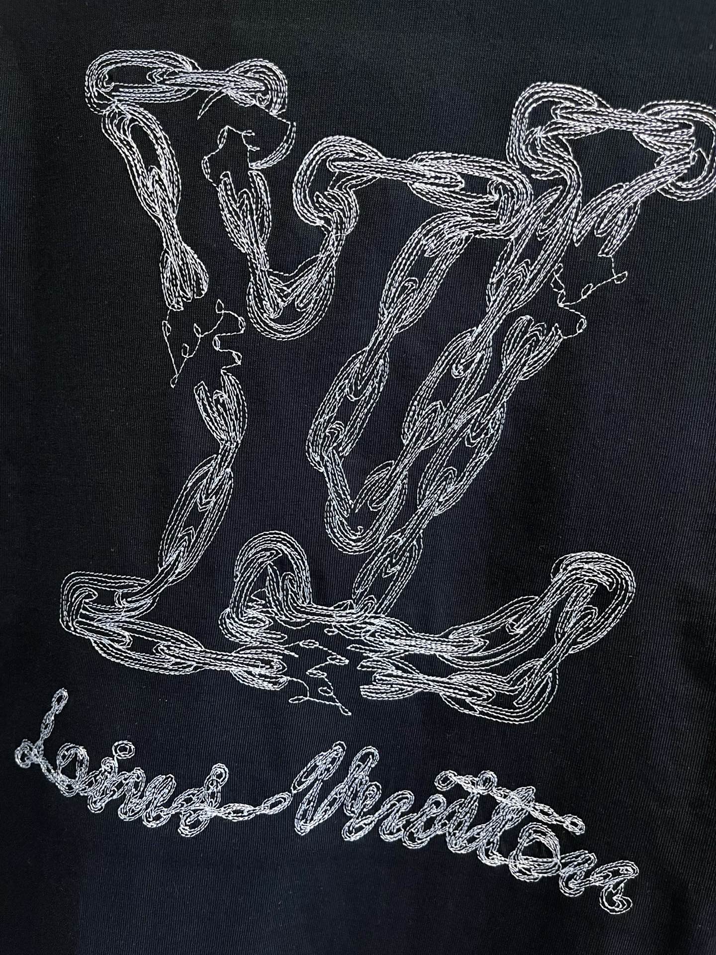 LOUIS VUITTON LV BLACK COTTON T-SHIRT EMBROIDERED LOGO 238862