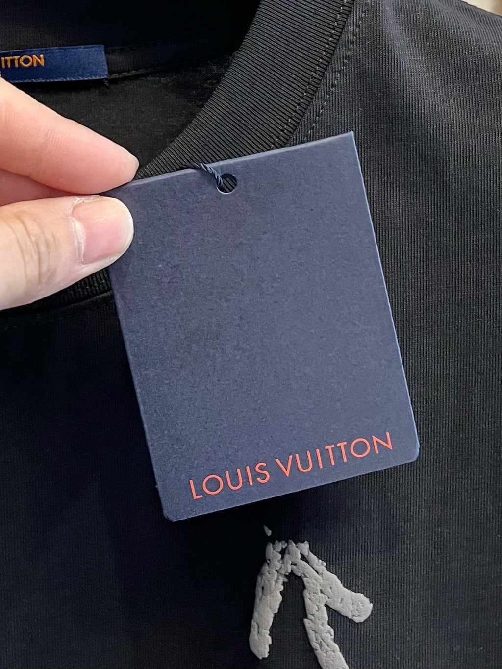 LOUIS VUITTON LV T-SHIRT IN BLACK PURE COTTON LOGO PRINT 238774