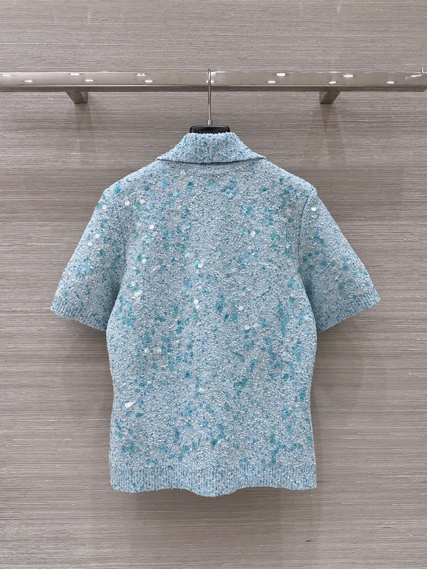 GUCCI Gucci Knitted Polo Short-sleeved Top Blue Wool