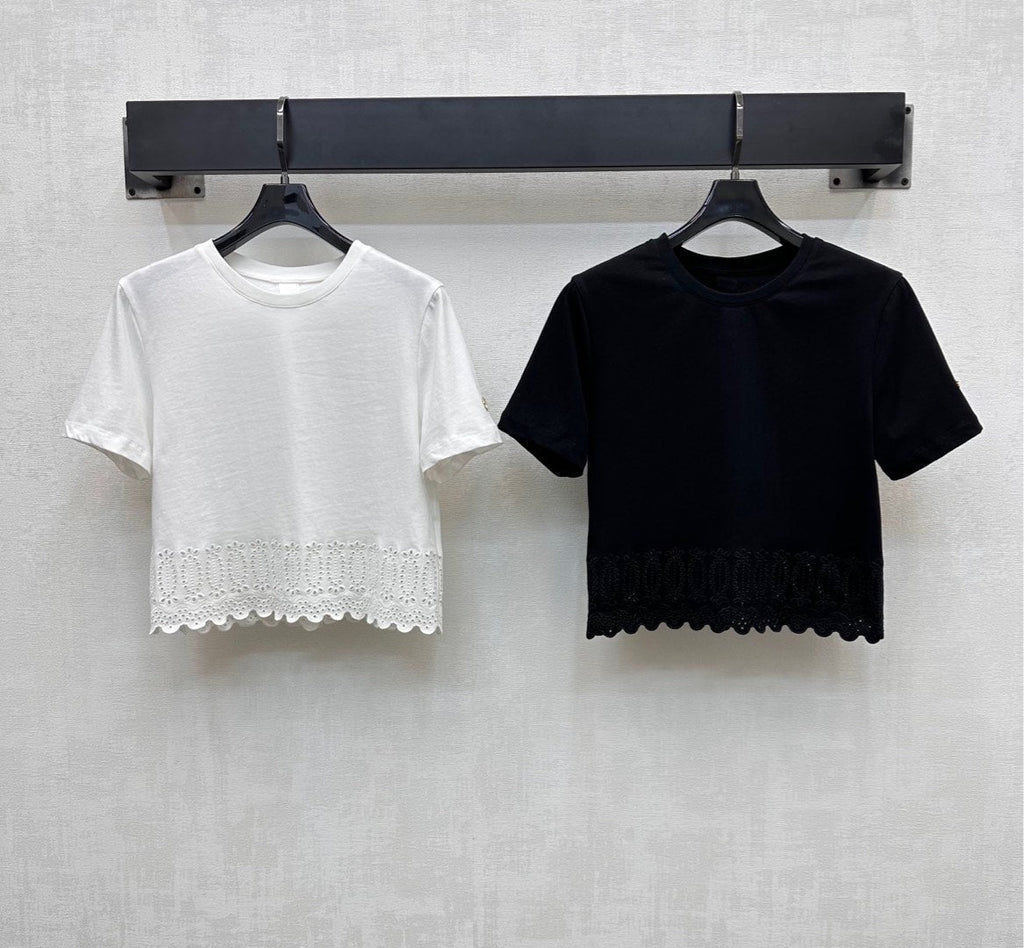 LOUIS VUITTON LV T-SHIRT WITH LACE-TRIMMED HEM