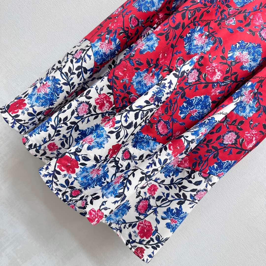 LOUIS VUITTON LV FLORAL SILK SKIRT IN RED