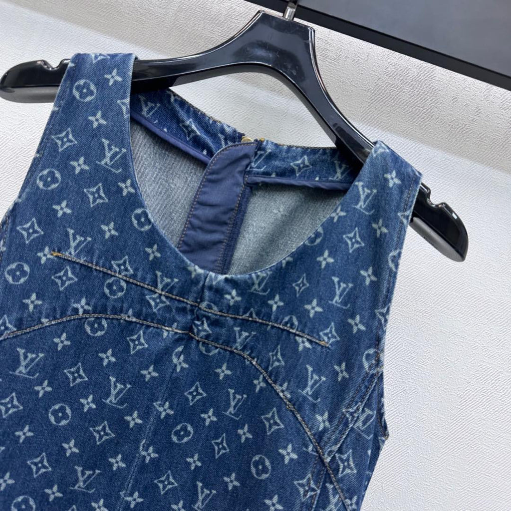 LOUIS VUITTON LV DENIM SLEEVELESS ROUND-NECK DENIM BLAZER DRESS 274793