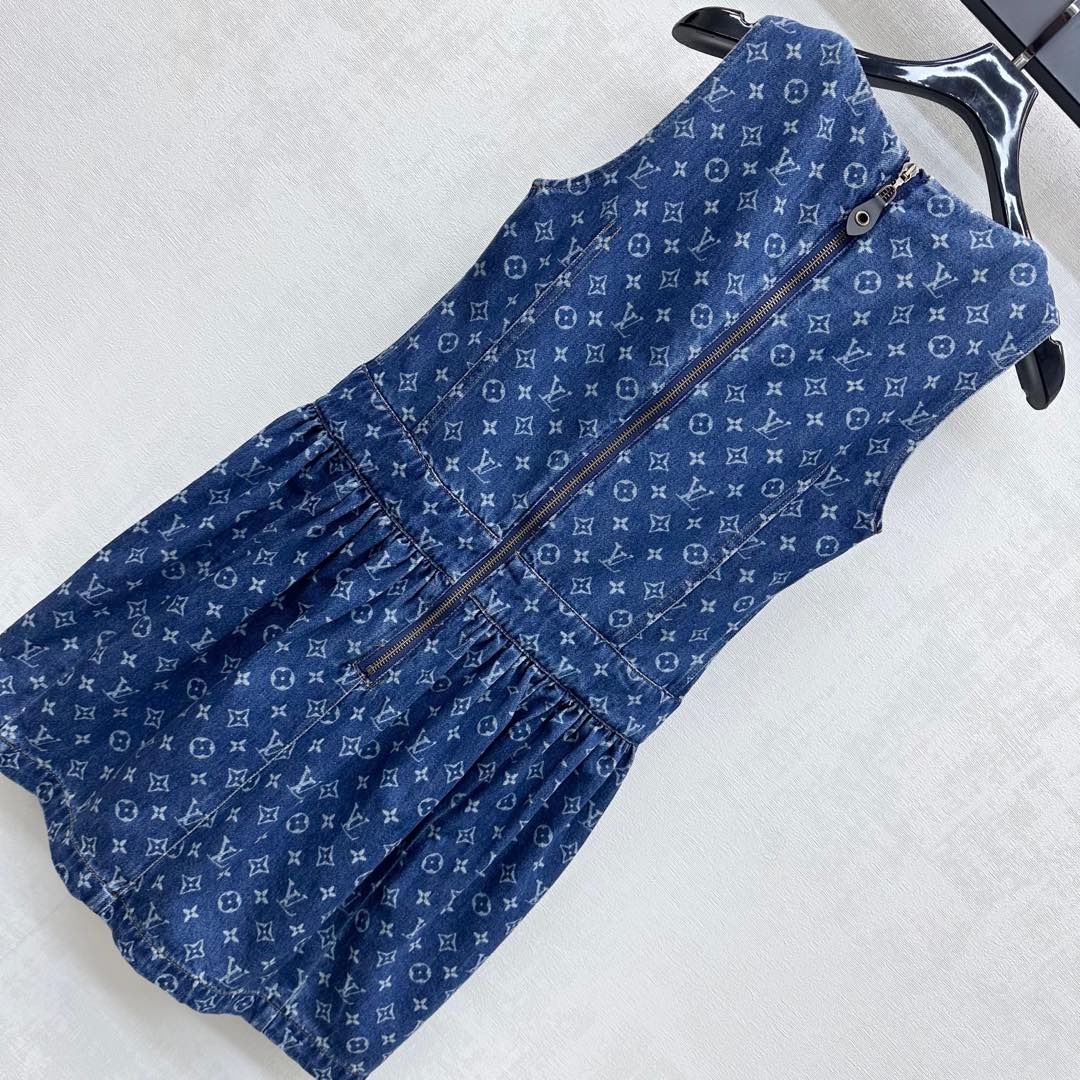 LOUIS VUITTON LV DENIM SLEEVELESS ROUND-NECK DENIM BLAZER DRESS 274793