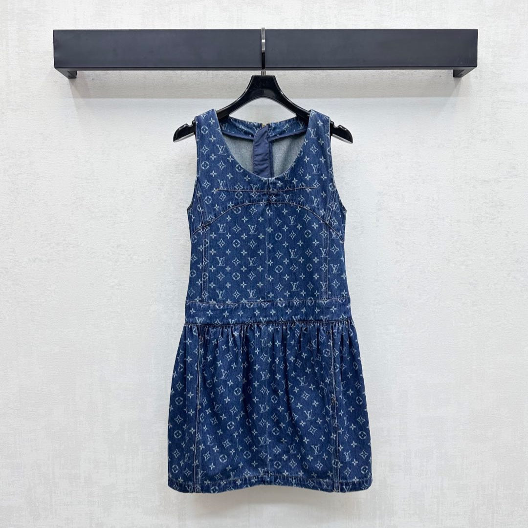 LOUIS VUITTON LV DENIM SLEEVELESS ROUND-NECK DENIM BLAZER DRESS 274793