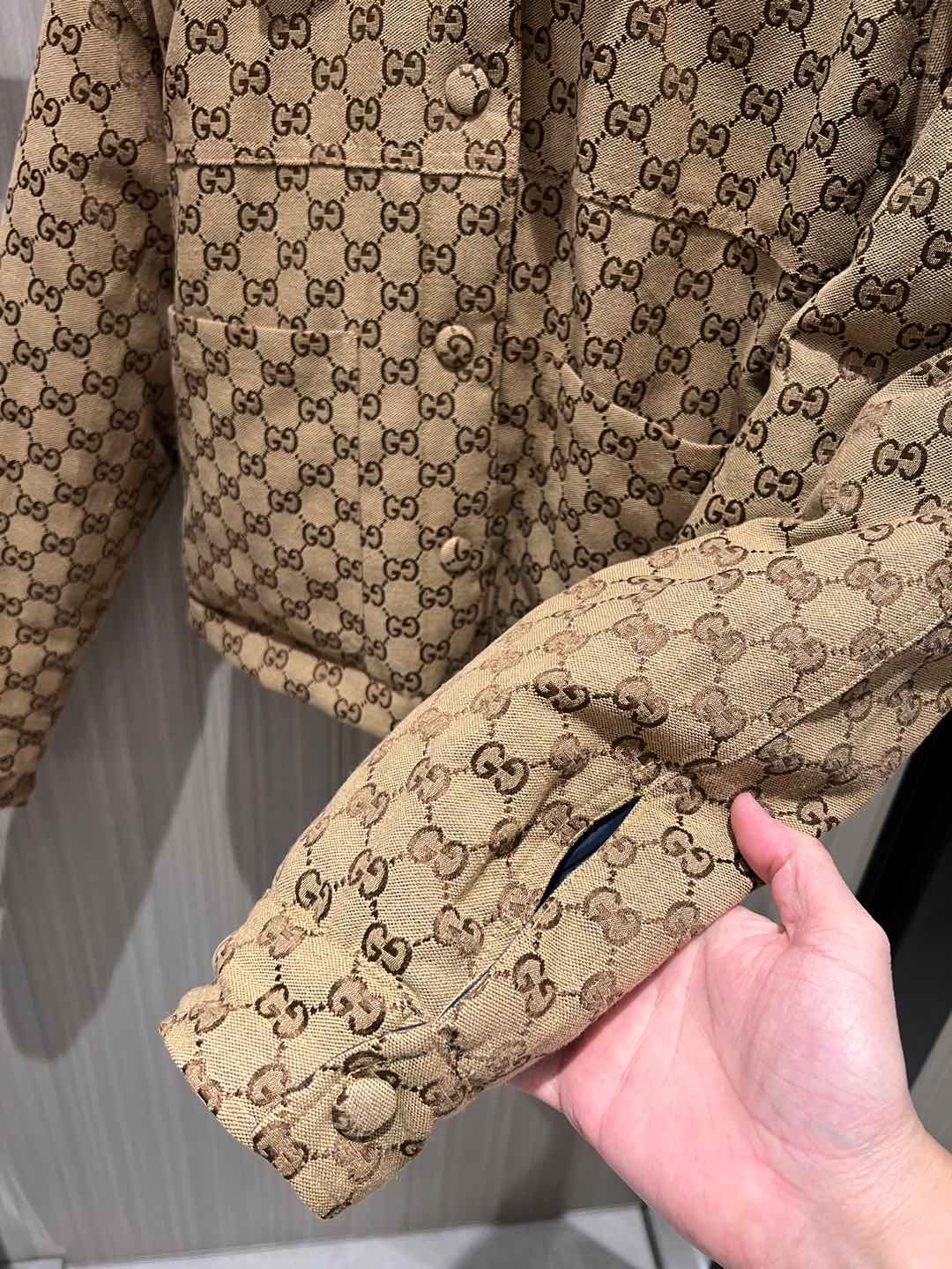 GUCCI Gucci Quilted Jacket Beige Blue Polyester Fiber
